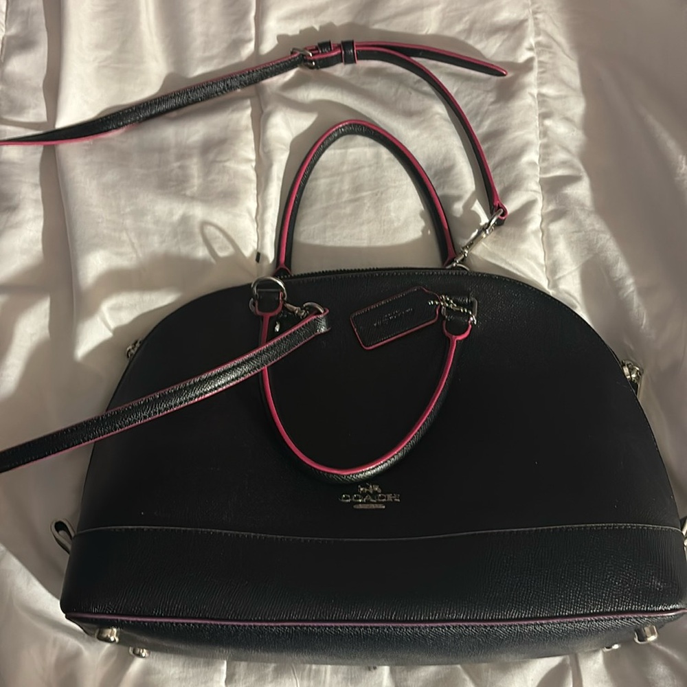 Coach handbag purse black and pink zippered closer